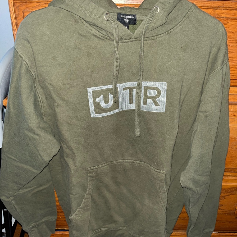 True Religion Khaki Hoodie with Embroidered Logo